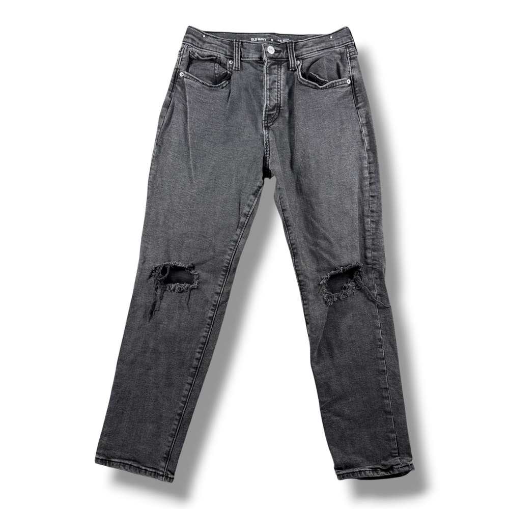 Old Navy OG Straight High Rise Distressed Ripped Jeans Black Size 14